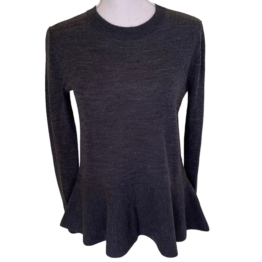 Cremieux Grey Scoop Neck Peplum Sweater XS